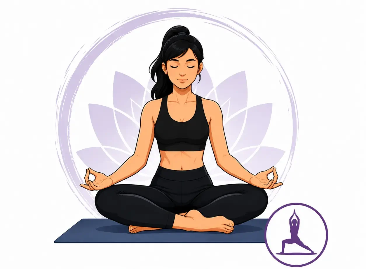 Woman in yoga pose with lotus background