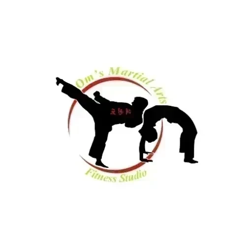 Om's Martial Arts & Fitness Studio logo with martial arts poses and text